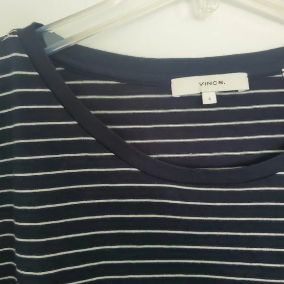 Vince Navy Blue Cotton Knit Striped Crew Neck Boxy Cut Long Sleeve T-Shirt S - Picture 3 of 12